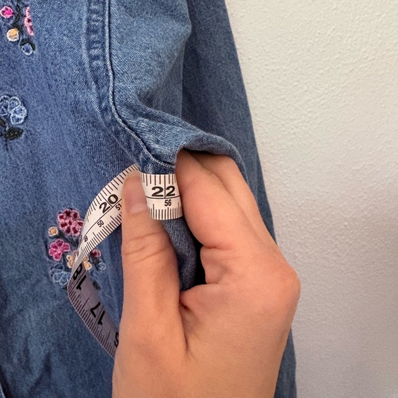 Denim Shirt with Floral Embroidery | Cottagecore | Size Large - Picture 6 of 7
